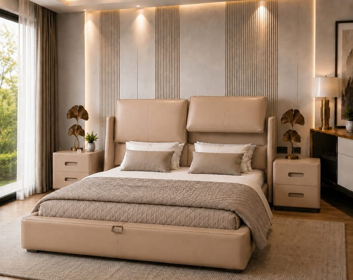 Italian baige leatheright upholstered bed Better Leaf