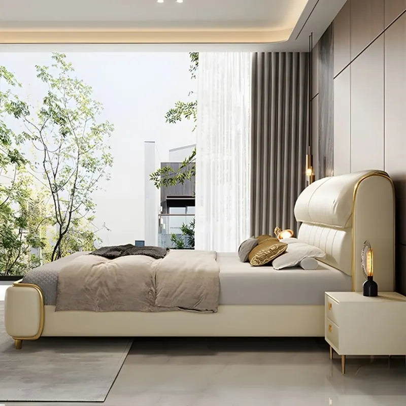 Mono luxurious white leatheright with storage upholstered bed