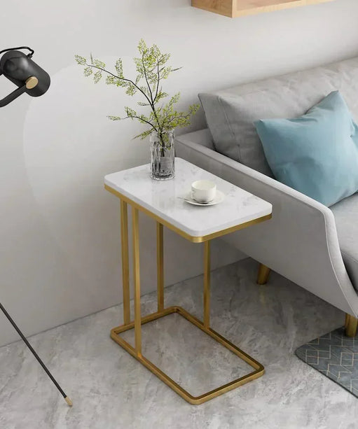 Lexus Side Table in Stainless Steel with Marble Top