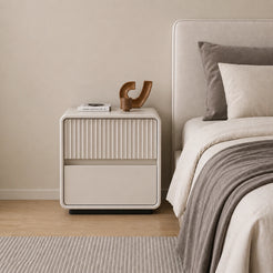 Verona Fluted Solid Wood Bedside Table with 2 Drawers